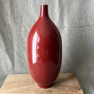 Large 16"h x 5"w Oxblood Red Ceramic Vase Mid Century Modern Style Minimalist